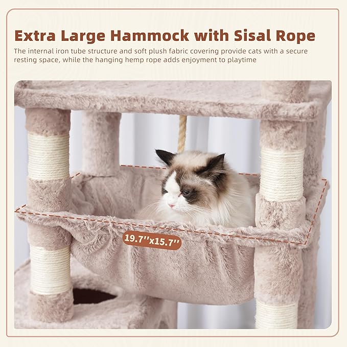 Cat Tree, Cat Tower for Large Cats with 2 Big Platforms, 2 Baskets, condo and Toys, 63" Cat Scratching Posts for Indoor Cats, Muchroom GCT020MU