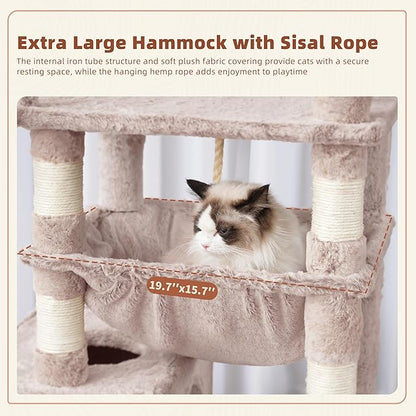 Cat Tree, Cat Tower for Large Cats with 2 Big Platforms, 2 Baskets, condo and Toys, 63" Cat Scratching Posts for Indoor Cats, Muchroom GCT020MU