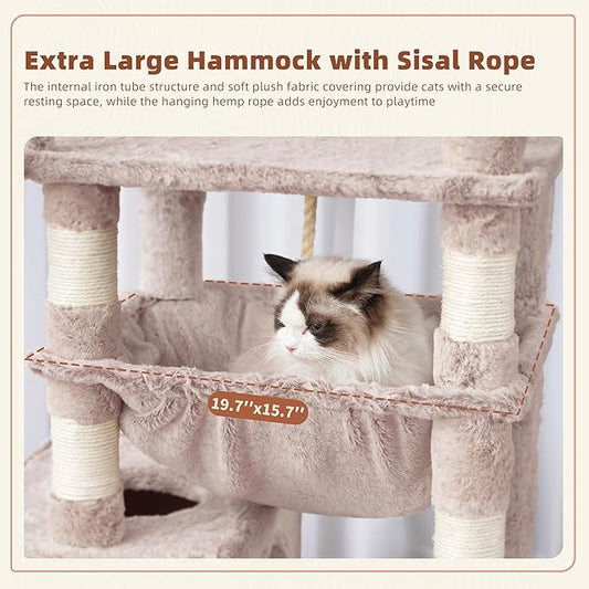 Cat Tree, Cat Tower for Large Cats with 2 Big Platforms, 2 Baskets, condo and Toys, 63" Cat Scratching Posts for Indoor Cats, Muchroom GCT020MU