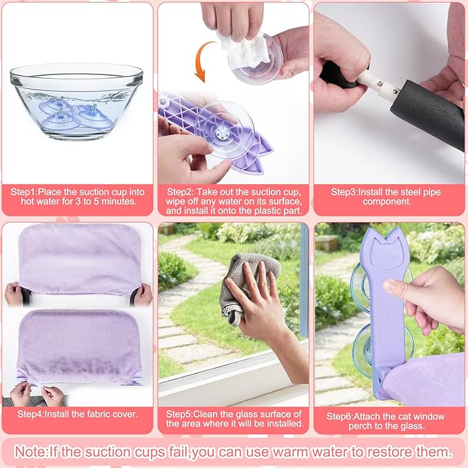 2 Pack Cat Window Perch,Cat Window Hammock Cordless Foldable Window Bed with 4 Large Strong Suction Cup,Reversible Cushion Cover,Metal Frame Easy to Adjust Window Seat Holds up to 40lbs(Purple)