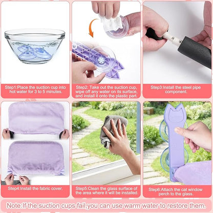 2 Pack Cat Window Perch,Cat Window Hammock Cordless Foldable Window Bed with 4 Large Strong Suction Cup,Reversible Cushion Cover,Metal Frame Easy to Adjust Window Seat Holds up to 40lbs(Purple)