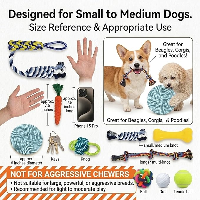 Pack Pet 11 Pack Dog Toys for Puppies, Small Dogs & Medium Dogs, Durable Dog Chew Toys, Interactive Rope Toys for Teething, Puppy Teething Toys for Dental Health, Dog Toys Variety Set for Boredom