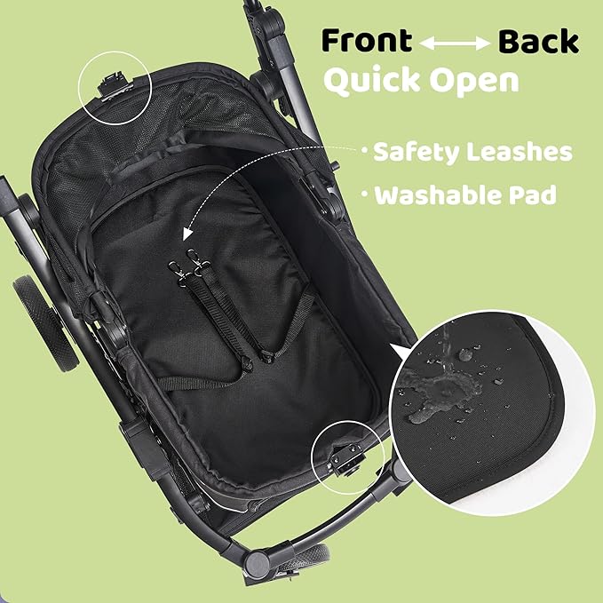 All-Terrain Dog Stroller for Small to Medium Dogs, Pet Stroller for Dogs & Cats Outdoor Walks, One-Hand Easy Fold, Double-Layer Anti-UV & Waterproof Canopy & Breathable Mesh, Samurai Black