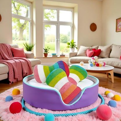 2 Pcs Colourful Dog Plush Vocal Toy Rainbow Dog Bone-Shape Chewing Toy Pet Supplies for Pet Playing Use Adorable Quality and Practical Attractive and Professional Dogs Chew Toys，Dogs Toys
