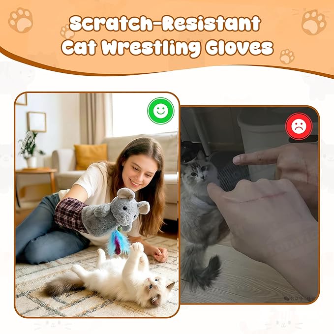 Homrich Cat Wrestling Glove Toys, Interactive Hand Puppet with Catnip & Feathers, Thick Soft Padding for Safe Play - Durable Fun & Enrichment for Cats & Kittens