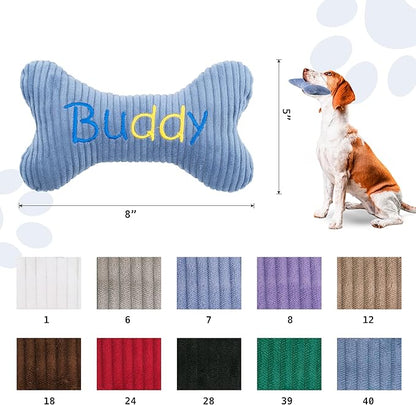 2026 Personalized Squeaky Dog Toys, Embroidered Bone Shape Corduroy Pet Pillow 8"x5"with Custmoized Name, Cute Dog Chew Puzzle Toy Custom Color Size Birthday for Small Medium Large Dogs