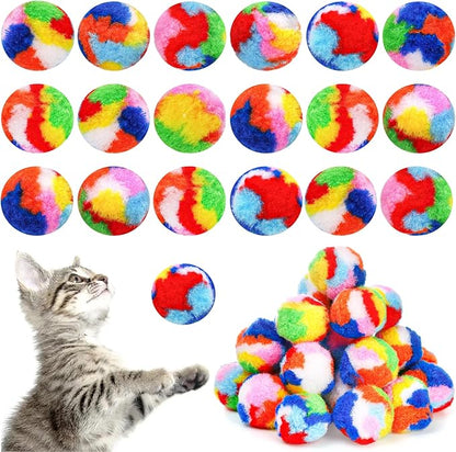 Nicunom 60 PCS Cat Pom Pom Balls, 1.7Inch Rainbow Cat Toy Balls, Soft Plush Cat Ball Fuzzy Kitty Balls Colorful Kitten Puff Ball for Pet Kitten Interactive Playing Exercising Chasing