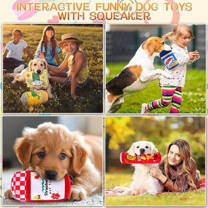 9 Pcs Can Dog Squeaky Plush Toys Set Food Jar Squeaky Toys Bulk Dog Interactive Funny Puppy Teething Chewing with Squeaker for Small and Medium Pet Training Teeth Doggie Birthday Gifts