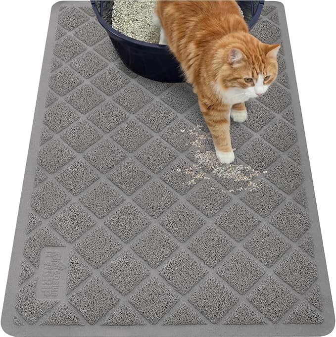 GORILLA GRIP Cat Litter Box Mat, 40x28, Cushioned Coil Mesh Litter Trapping Mats, Scatter Control Supplies for Less Mess, Phthalate Free, Ultra Deep Catch Grooves, Rinse or Vacuum to Clean, Gray
