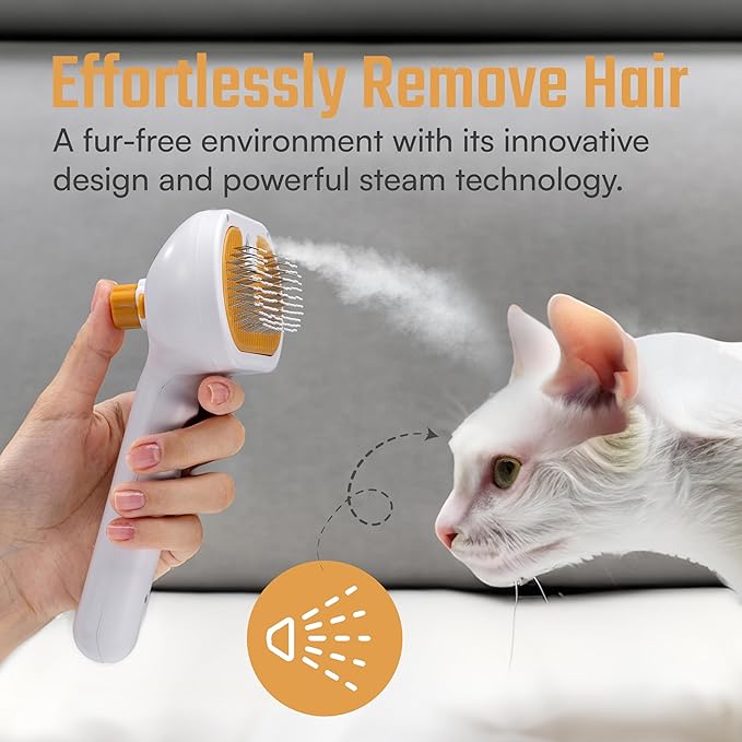 Cat Steam Brush 2024 New Rechargeable Self-Cleaning Pet Grooming Tool for Indoor Cats Long and Short Hair Cats and Dogs Steamy Hair Comb Steamy Massage Shedding Relief, white