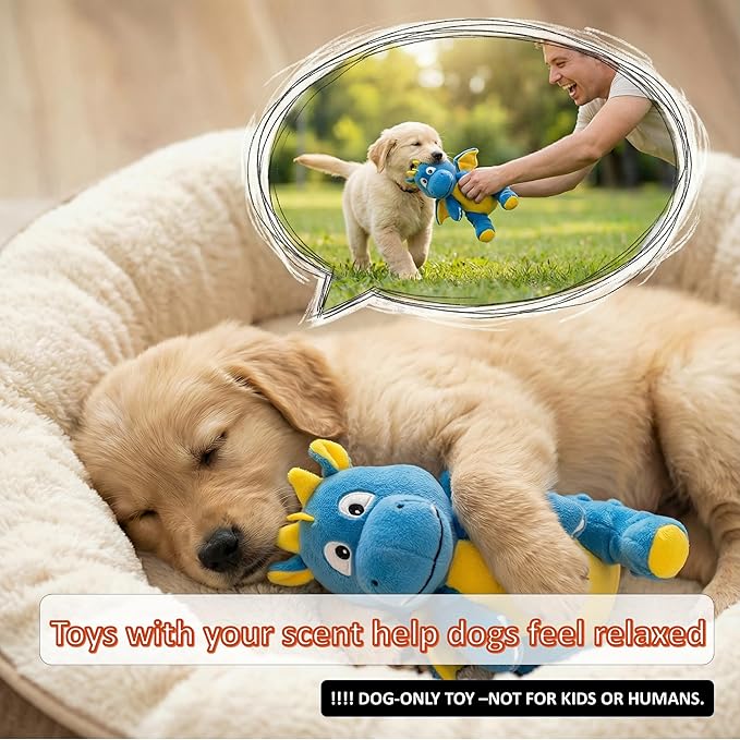 Squeaky Plush Dragon Dog Chew Toy - 8.3‘’X9‘’ Dog Toy for Small/Medium Dogs to Keep Pups Busy，Chewer Dog Toy with Crinkle Paper（Blue）