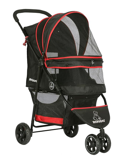 ROODO Escort 3 Wheel Dog Cat Pet Stroller for Small/Medium Dogs Cats Best Lightweight Foldable Portable Compact Jogger Travel All Terrain Pet Gear System Puppy Doggie Bunny Kitty Stroller(Black)