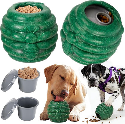 1 Pack Large Dog Toys for Aggressive Chewers, Dog Treat Dispensing Toy to Keep Them Busy, 2-in-1 Fillable Holder with 2 Cups and Food-Dispensing Lids for Large Medium (Green)