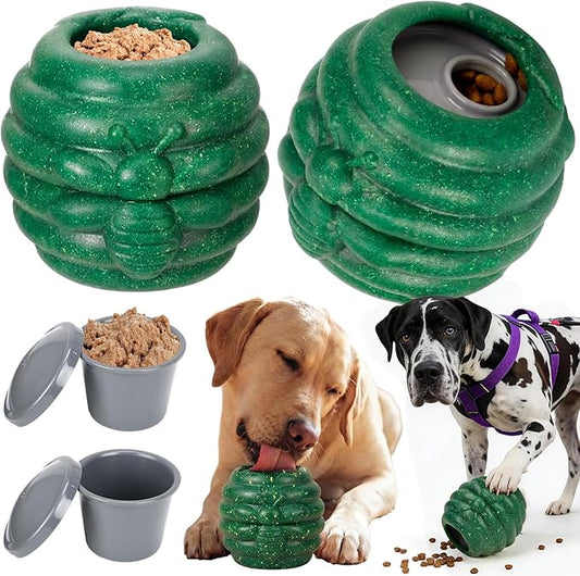 1 Pack Large Dog Toys for Aggressive Chewers, Dog Treat Dispensing Toy to Keep Them Busy, 2-in-1 Fillable Holder with 2 Cups and Food-Dispensing Lids for Large Medium (Green)