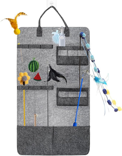 Cat Teaser Toy Storage Hanging Bag, Wand Toy Holder and Cat Toy Organizer for Indoor Cats, Cat Toy Storage Box Ensuring Feline Safety and a Clutter-Free Home