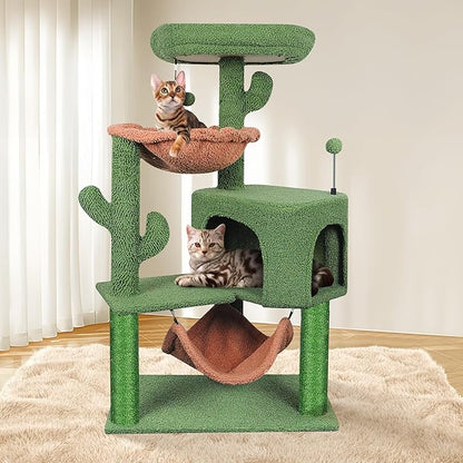 YUNIQUE Cat Tree with Cat Condo Scratch Post and Big Hammock, Green