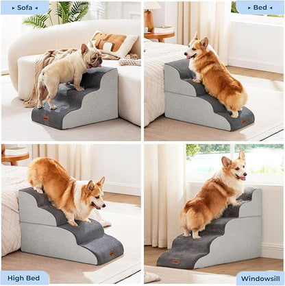 Dog Stairs Ramp for High Beds Up to 25" H - 5 Step Pet Stairs for Small to Large Dogs, 35D Foam Dog Steps for Couch with Non-Slip Bottom Grey