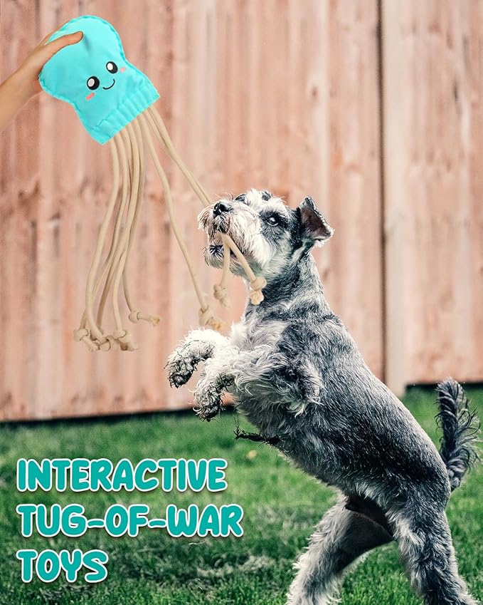 SCHITEC Dog Rope Toys, Plush Crinkle Tug of War Toy for Small Medium Dogs, Interactive Octopus Stuffed Chew Toy for Puppy Teething