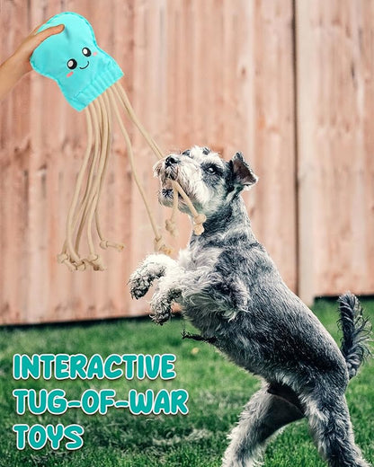 SCHITEC Dog Rope Toys, Plush Crinkle Tug of War Toy for Small Medium Dogs, Interactive Octopus Stuffed Chew Toy for Puppy Teething