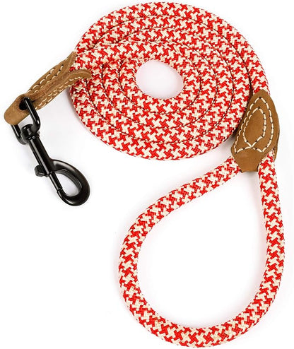 Mile High Life | Mountain Climbing Dog Rope Leash with Heavy Duty Metal Sturdy Clasp | Genuine Leather Tailored Connection with Strong Stitches (Red Khaki1, 48 Inch (Pack of 1))
