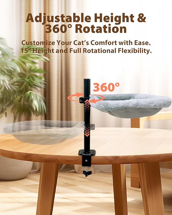 L&W BROS. Double Layer Cat Desk Bed – Adjustable Desk Perch with Metal Frame, 45LB/Layer, Washable Covers, for Multi-Cat Homes