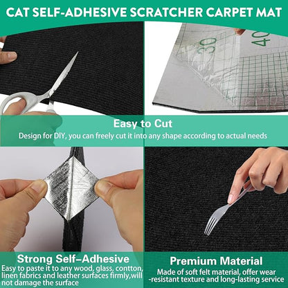 Cat Scratch Couch Furniture Protector, Trimmable Self-Adhesive Cat Scratch Carpet, DIY Climbing Cats Scratch Mat for Covering Cat Scratching Post and Wall & Door Protector from Cat Claws (Black)