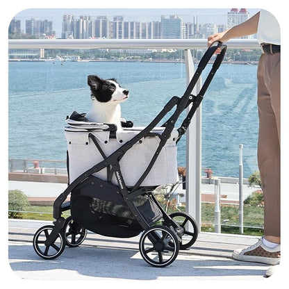 Pet Stroller for Medium Dogs Cats Up to 45 lbs, Waterproof Sunproof, One-Hand Foldable Dog Stroller Cart, Strollers for Dogs and Cat, Beige