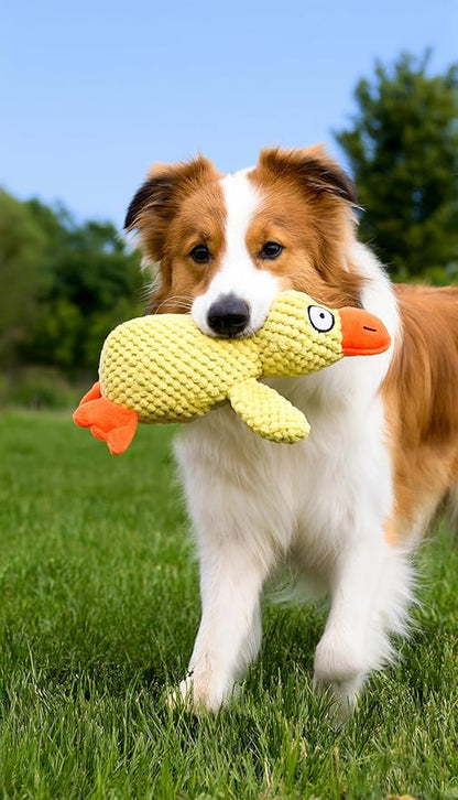 Tamu style Calming Yellow Duck Dog Toy – 11 Inch, Plush, Squeaky, Silly Face, Composite Fabric, Embroidered Eyes for Small and Medium Dogs