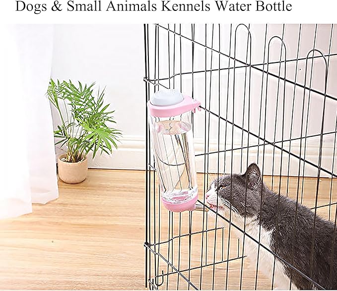 No-Drip 350ml Pet Water Bottle for Dogs & Small Animals (Rabbit/Hamster/Guinea Pig) - Adjustable Cage-Mounted Dispenser with Detachable Leak-Proof Design for Kennels/Crates, Grey