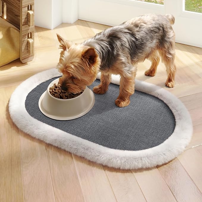 Pet Feeding Mat, Dog Food Mats Absorbent Pet Placemat for Food and Water Bowl with Non Slip Rubber Backing for Dog and Cat (12"x19", Gey)