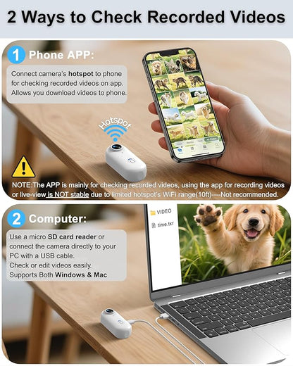 Cat Camera Collar with Tracker Tag, 1080P HD Video Recording, Check Video on Phone APP, XS-Size Pet POV Cam for Cats & Small Dogs, Mini Body Cameras for Pets（No SD Card Included