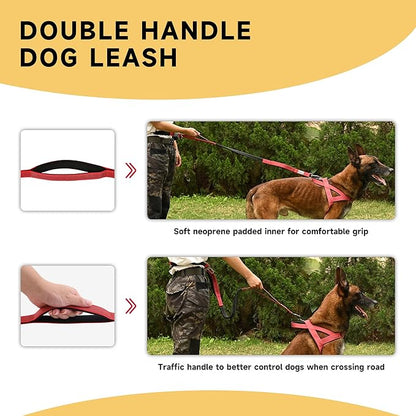 Hands Free Dog Leash with Zipper Pouch, Double Handle Running Reflective Bungee Waist Leash for Dog Walking, Training and Hiking for Small Medium Large Dogs (Red)
