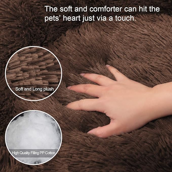 Cat Beds for Indoor Cats - Cat Bed Washable 20/24 inches, Dog Beds for Small Medium Dogs, Anti Anxiety Round Fluffy Plush Faux Fur Pet Bed, Thick Bottom (Coffee, Medium)