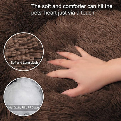 Cat Beds for Indoor Cats - Cat Bed Washable 20/24 inches, Dog Beds for Small Medium Dogs, Anti Anxiety Round Fluffy Plush Faux Fur Pet Bed, Thick Bottom (Coffee, Medium)