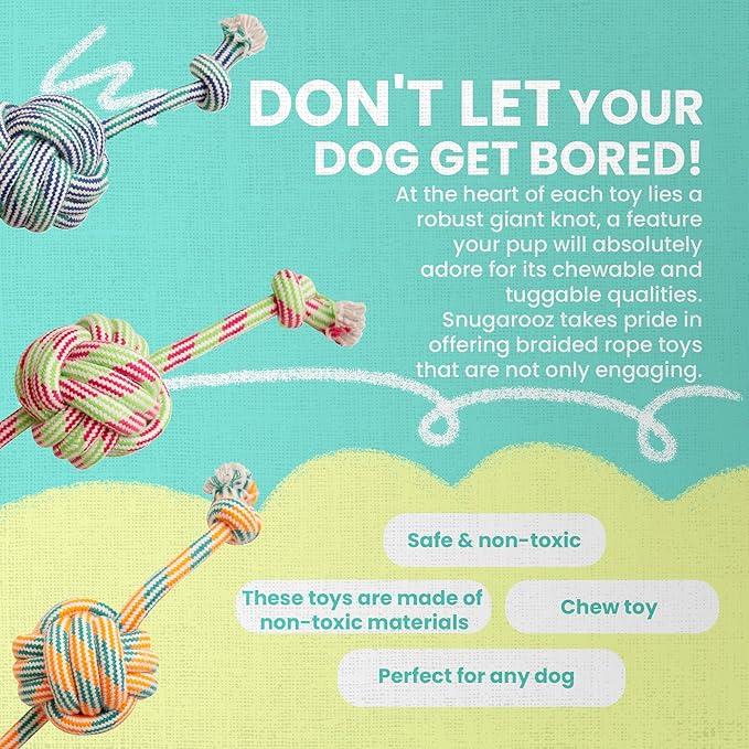 SNUG AROOZ Braidy Bunch Cotton Rope Dog Toy - Assorted Colors - Braided Design with Giant Knot - Safe for Chewing - Ideal for Tugging & Fetching