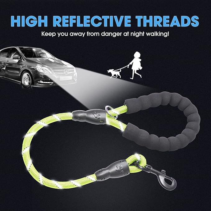 BAAPET 2/4/5/6 FT Dog Leash with Comfortable Padded Handle and Highly Reflective Threads for Small Medium and Large Dogs (2FT-1/2'', Green)