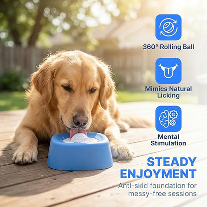 Slow Feeder Dog Bowls for Liquid Treat,Dog Licking Bowl with Rolling Balls for Bone Broth & Yogurt,Food‑Grade Rubber, for Large Medium Small Puppy Breeds (Blue)