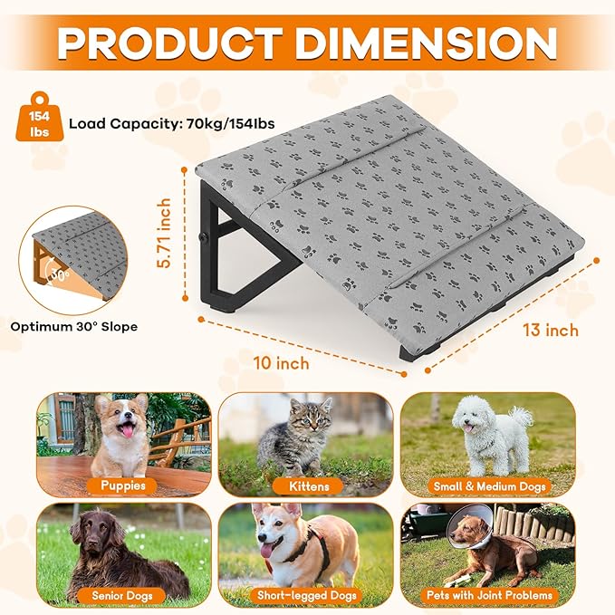 Dog Ramp with Anti-Slip Bump for Stairs, Low-Angled Pet Ramps for Small Dogs and Cats, Medium Dogs, Step and Stair Assist for Injured and Older Pets, 3 Pack