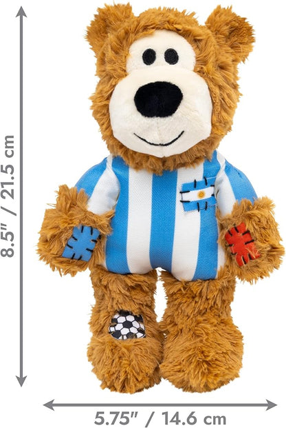 KONG Wild Knots Bear Soccer Player Dog Toy – Argentina – National Team Jersey Inspired – International Tournament Edition – Plush Rope Toy with Squeaker, Medium/Large