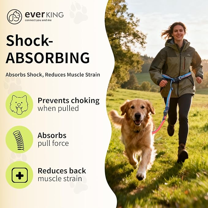 ‌EVERKING 6ft Hands-Free Dog Leash - 6-in-1 Adjustable with 360° Rotating Buckle, Night Reflective & Shock Absorbing for Large/Small Dogs (Up to 120lbs) (Dark Blue)