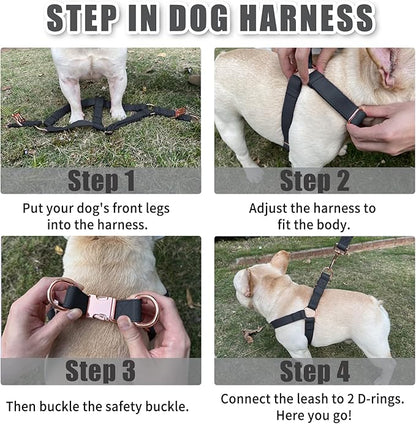 Soft Leather No Pull Dog Harness - Adjustable Step in Dog Harness with Rose Gold Heavy Duty Metal Buckle, Freedom Nylon Dog Halter Vests for Small Medium Large Dogs Easy Walking Training (Black,M)