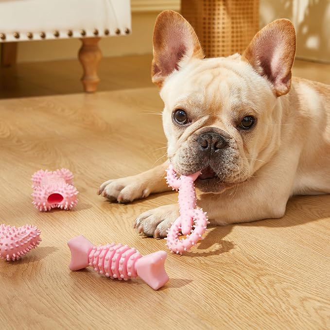 6 Pack Dog Chew Toys for Puppy Cute Blue Small Dog Toys Puppy Dog Toys for Teething Soft Durable Interactive Chew Toy for Small Dogs Light Pink