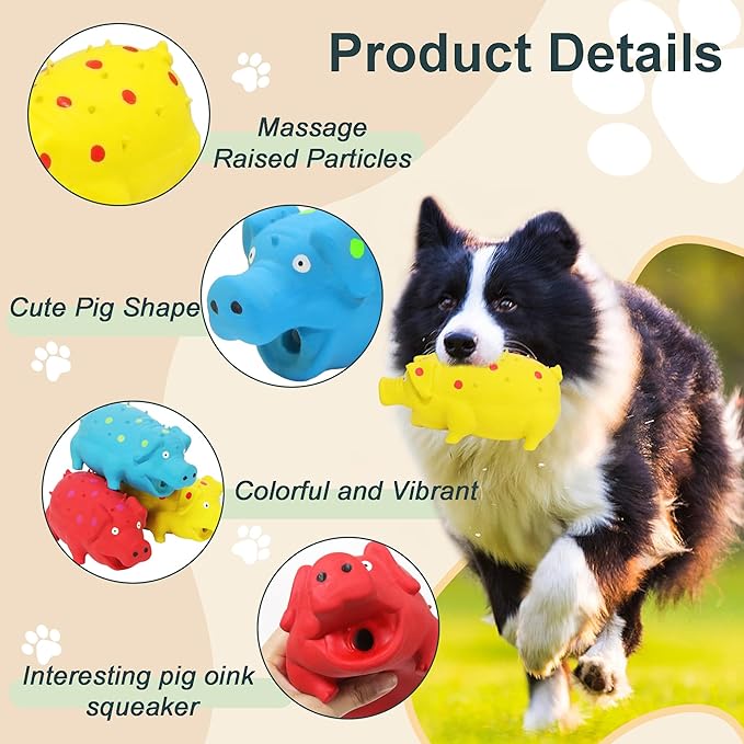 3-Pack Squeaky Pig Dog Toys, Rubber Pig Dog Toys for Small, Medium & Large Dogs, Durable Interactive Latex Squeaky Chew Toys