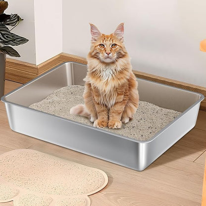 Stainless Steel Litter Box, 28" X 20" X 6" Steel Litter Box XXXL No Smell, Extra Large Metal Litterbox for Big Cat, Multiple Cats, Non Stick, Easy Cleaning