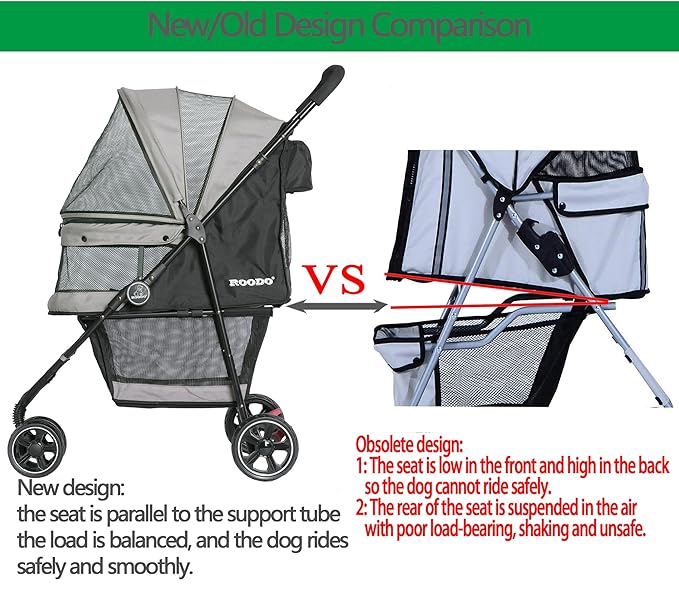 ROODO Escort 3 Wheel Dog Cat Pet Stroller for Small/Medium Dogs Cats Best Lightweight Foldable Portable Compact Jogger All Terrain Travel Pet Gear System Puppy Doggie Bunny Kitty Stroller(Grey)