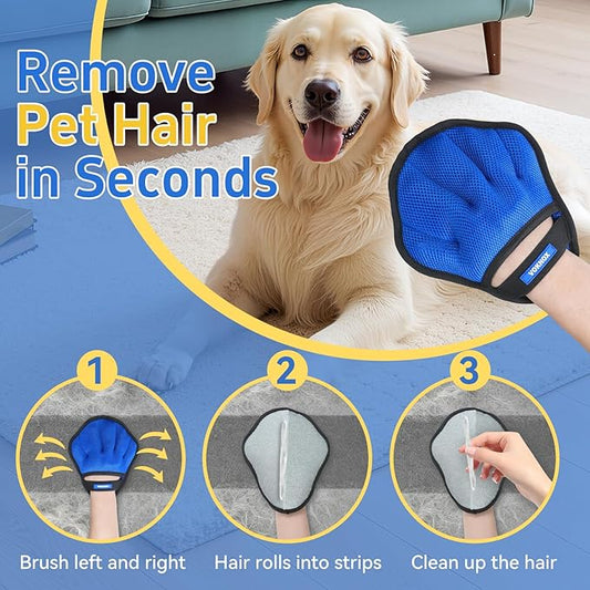 Pet Hair Removal Glove for Dogs & Cats, Electrostatic Five-Finger Hair Remover for Furniture, Couch, Carpet & Car Seat, Reusable Washable Pet Fur Cleaning Tool, Not for Grooming (1 PCS)