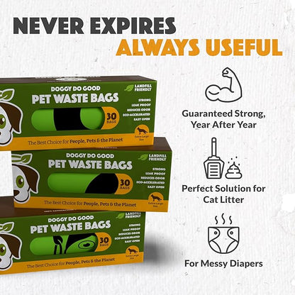 Doggy Do Good Poop Bags for Dogs (90 Ct), Easy Open Dog Poop Bags Single Roll, Certified Home Compostable