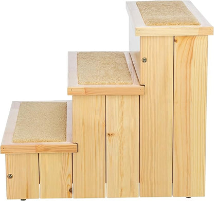 Trixie Wooden Dog Stairs with Nonslip Carpet - 3 Step Pet Stairs for Beds and Couches - with Additional Storage Space - in Natural