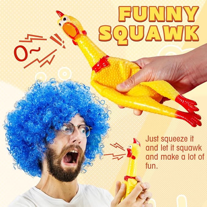 6 Pcs Large Screaming Chicken Dog Toys,Yellow Rubber Chicken 12 inch,Squeeze Squeaky and Screaming Chicken,Prank Novelty Toy for Adults