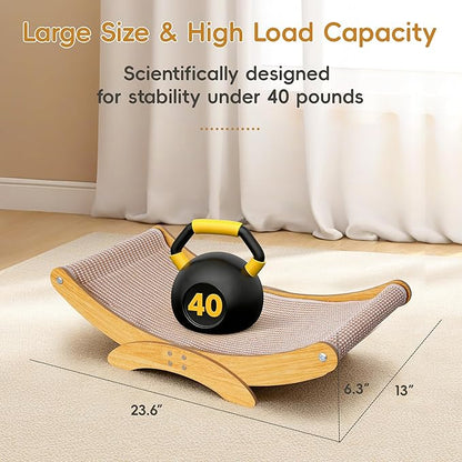 Cat Scratcher Bed for Indoor Cats - 23.6" Large Natural Sisal Cat Scratching Board, Wood Frame Scratch Pad, Modern Cats Lounger/Hammock, Easy Assembly Furniture
